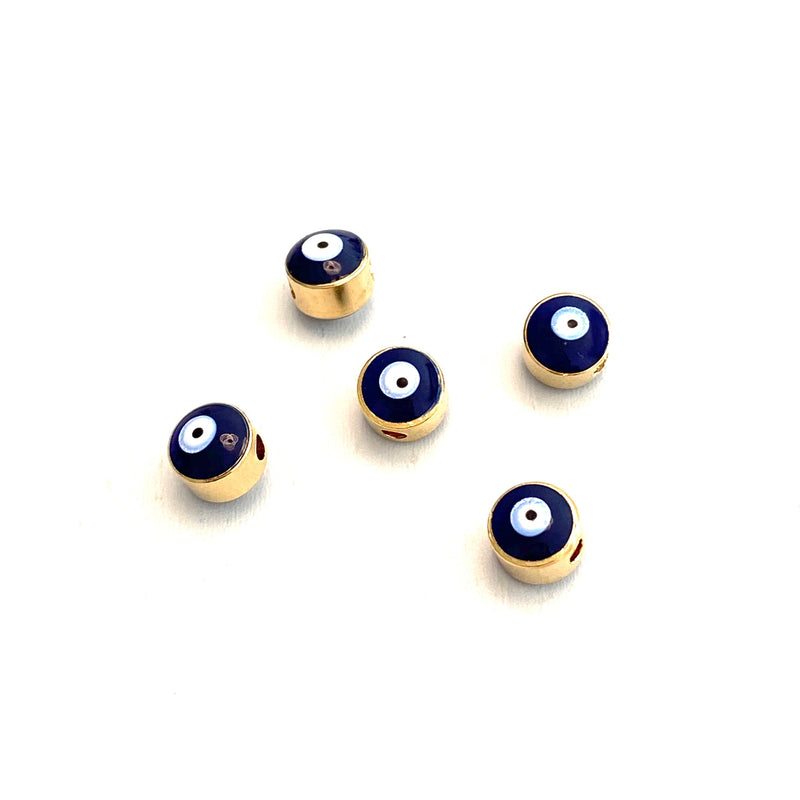 7mm 24K Gold Plated Evil Eye Beads, 7mm 24K Gold Plated Evil Eye Spacers, 5 Pcs in a Pack