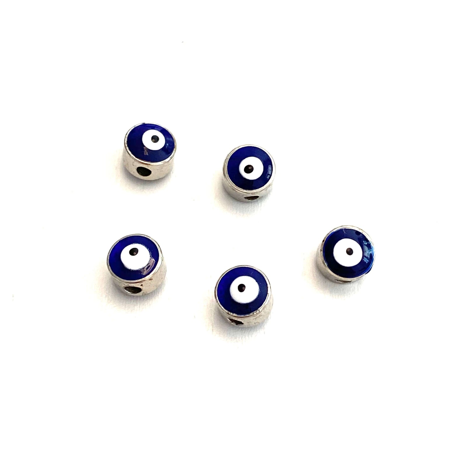 6mm Silver Plated Evil Eye Beads, 6mm Silver Plated Evil Eye Spacers, 5 Pcs in a Pack