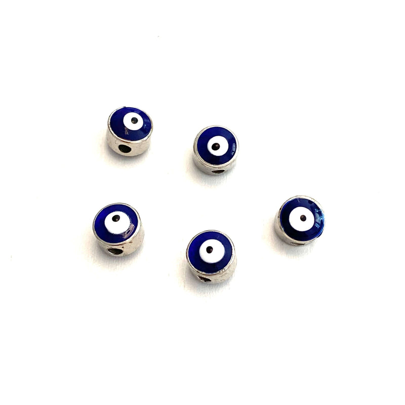 6mm Silver Plated Evil Eye Beads, 6mm Silver Plated Evil Eye Spacers, 5 Pcs in a Pack