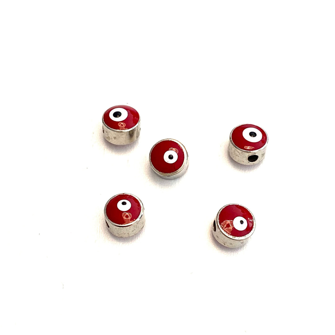 7mm Silver Plated Evil Eye Beads, 7mm Silver Plated Evil Eye Spacers, 5 Pcs in a Pack