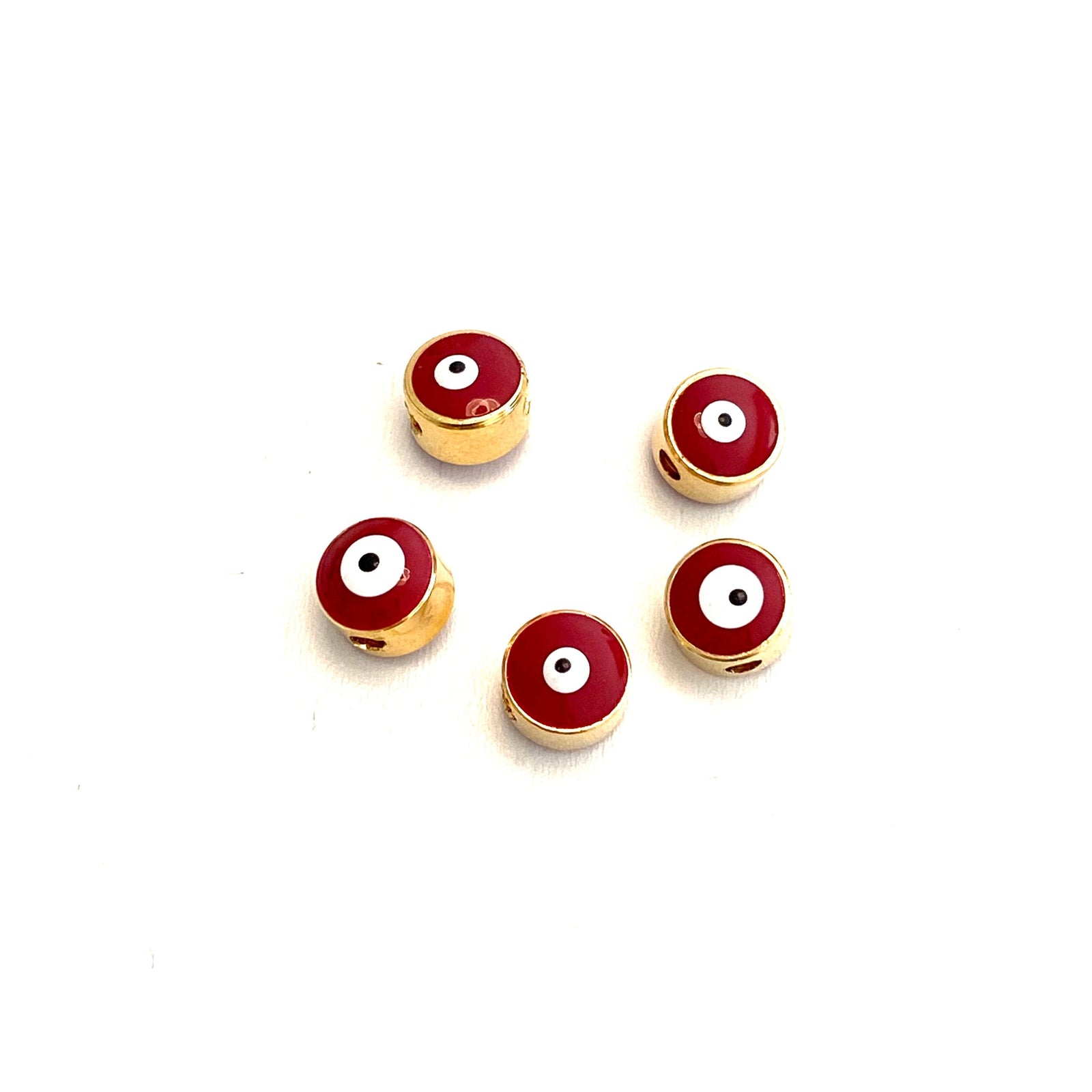 7mm 24K Gold Plated Evil Eye Beads, 7mm 24K Gold Plated Evil Eye Spacers, 5 Pcs in a Pack