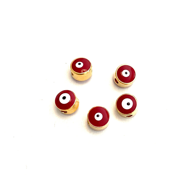 7mm 24K Gold Plated Evil Eye Beads, 7mm 24K Gold Plated Evil Eye Spacers, 5 Pcs in a Pack