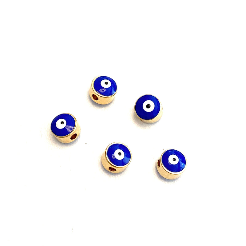 7mm 24K Gold Plated Evil Eye Beads, 7mm 24K Gold Plated Evil Eye Spacers, 5 Pcs in a Pack