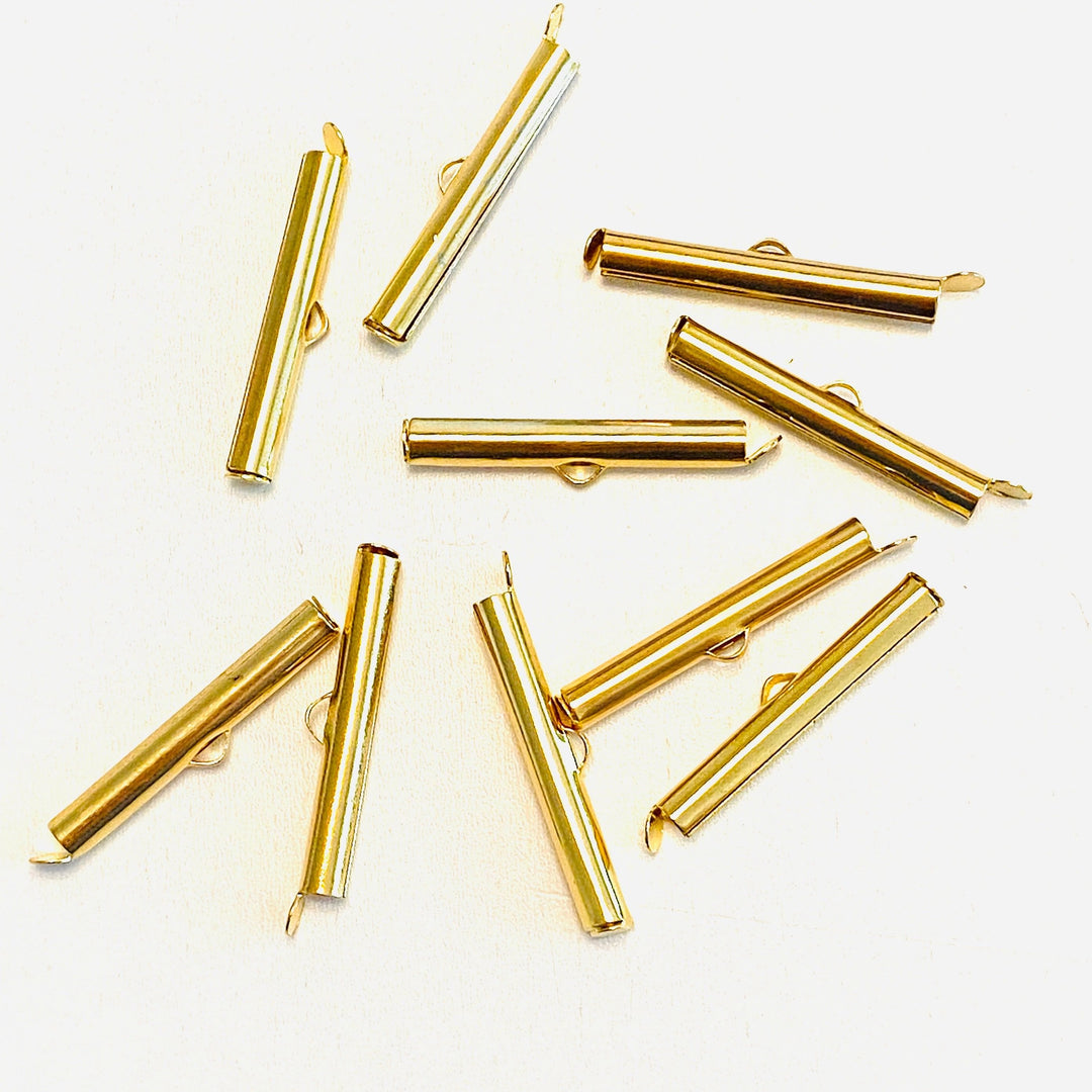 Miyuki Slide End Tubes, 30mm Gold Plated 6 Tubes in a pack
