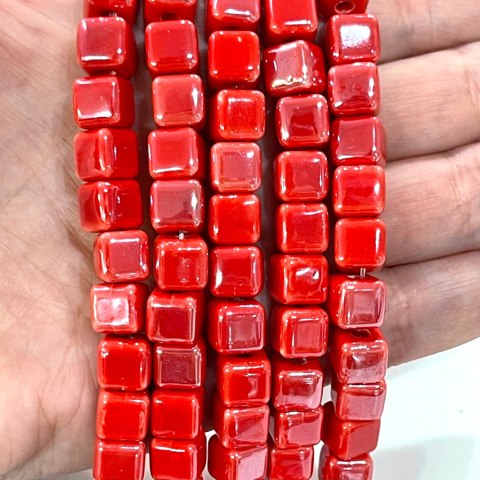 Hand Made Ceramic Cube Beads, 8mm Ceramic Cube Beads, 18 Beads in a pack