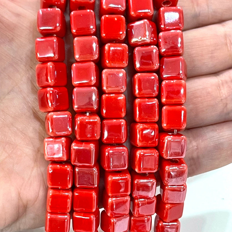 Hand Made Ceramic Cube Beads, 8mm Ceramic Cube Beads, 18 Beads in a pack