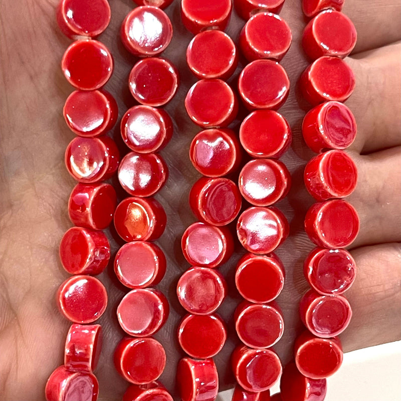 Handgefertigte Keramikwürfelperlen, 8 mm flache runde Keramikperlen, 18 Perlen in einer Packung