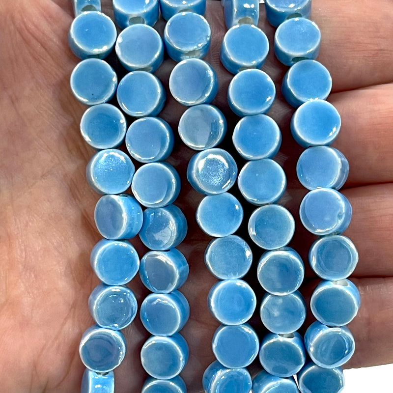 Hand Made Ceramic Cube Beads, 8mm Flat Round Ceramic Beads, 18 Beads in a pack