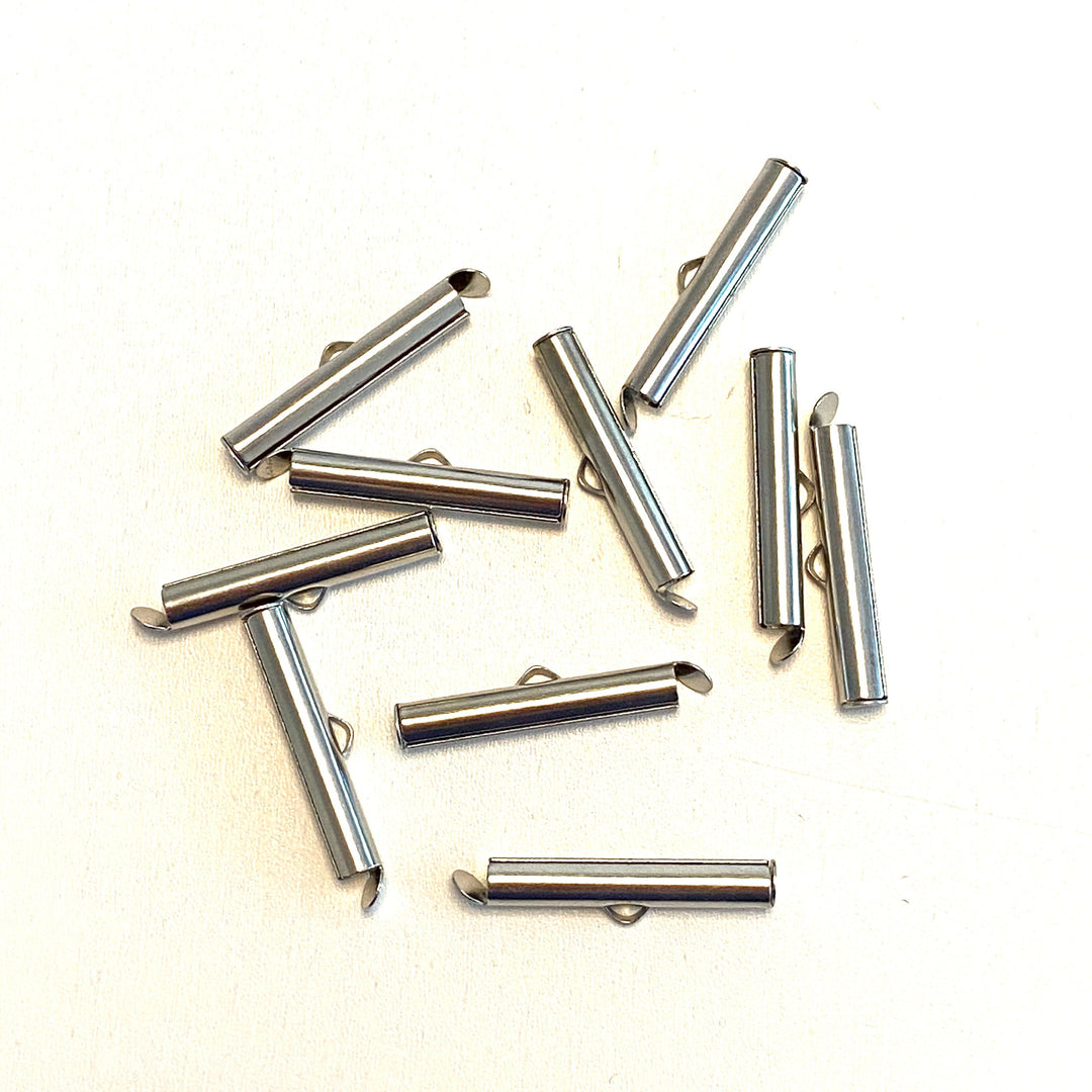 Miyuki Slide End Tubes, 25mm Rhodium Plated 10 Tubes in a pack