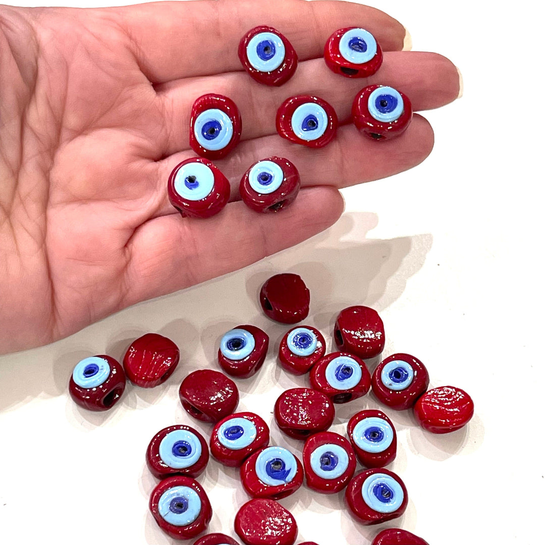 Traditional Turkish Artisan Handmade Glass Evil Eye Beads, Large Hole Evil Eye Glass Beads, 50 Beads per pack