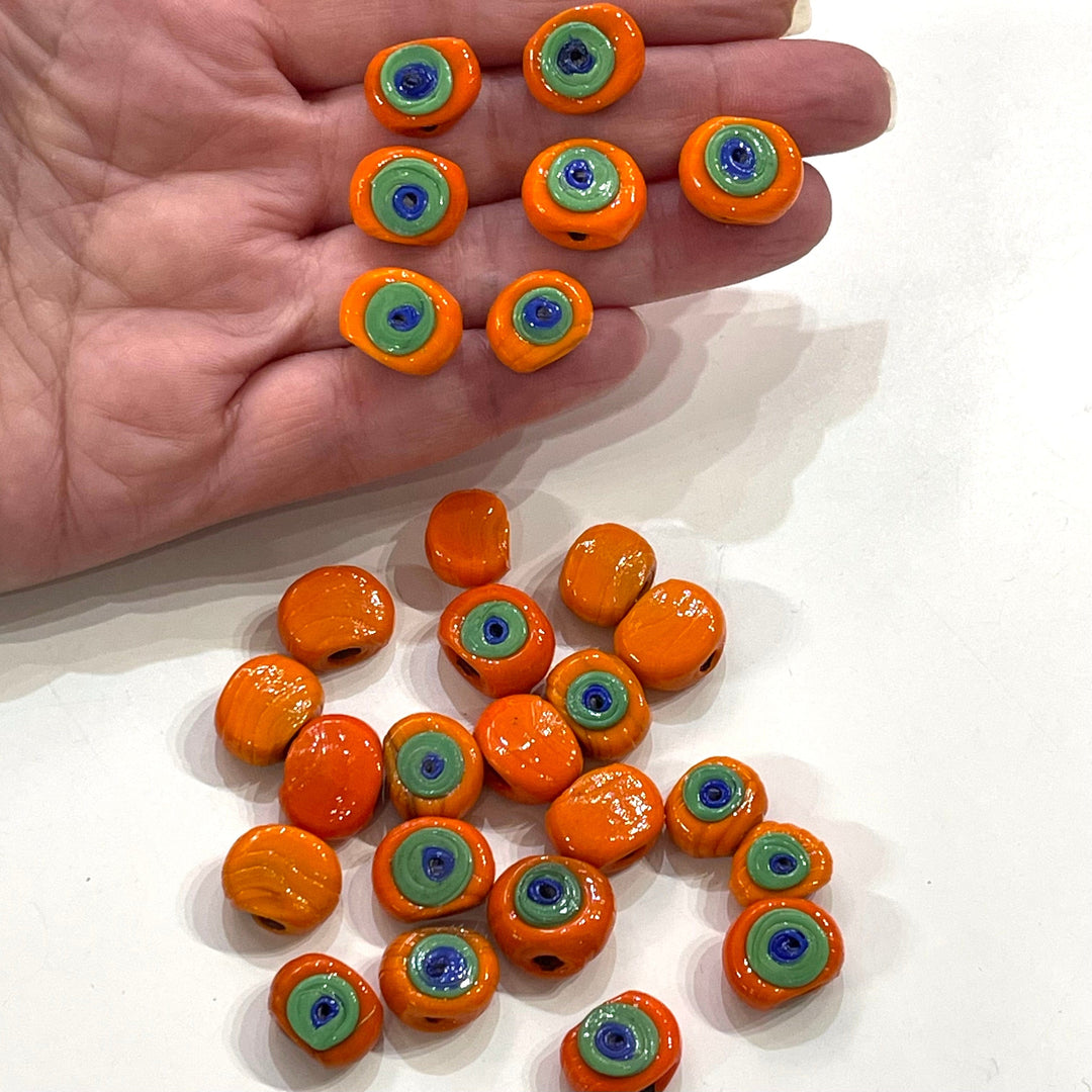 Traditional Turkish Artisan Handmade Glass Evil Eye Beads, Large Hole Evil Eye Glass Beads, 5 Beads per pack