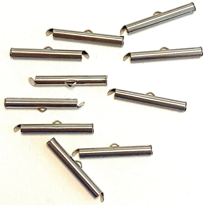 Miyuki Slide End Tubes, 30mm Rhodium Plated 10 Tubes in a pack £2.5