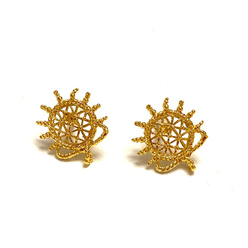 24Kt Gold Plated Brass Hittite Sun Disk Stud Earrings, 2 pcs in a pack,