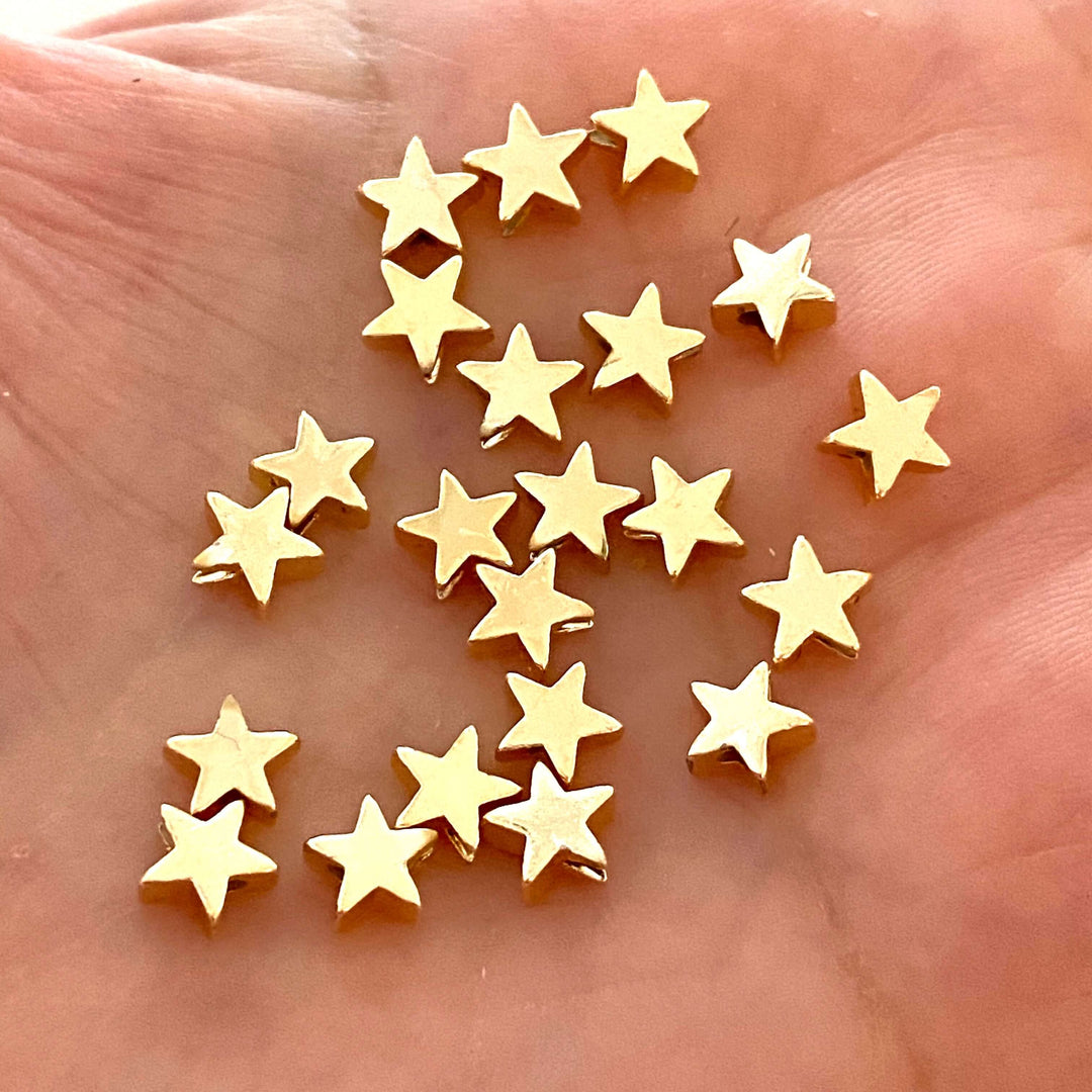 24Kt Gold Plated Star Spacer Charms, 6mm Gold Star Charms, 20 pcs in a pack