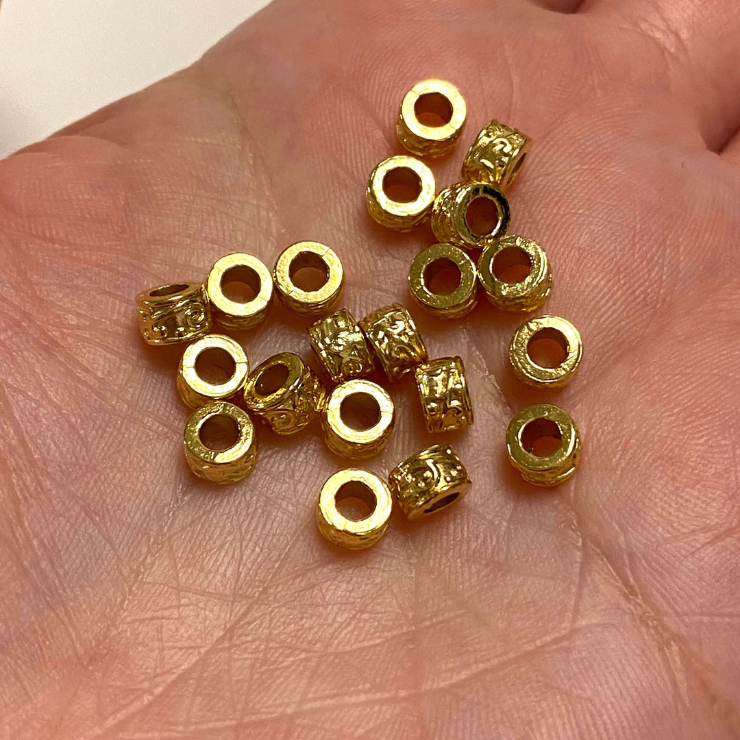 24 Kt Gold Plated Large Hole Brass Spacers, 5.5mm Gold Spacers,10 pcs in a pack