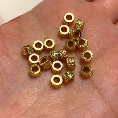 24 Kt Gold Plated Large Hole Brass Spacers, 5.5mm Gold Spacers,20 pcs in a pack£2