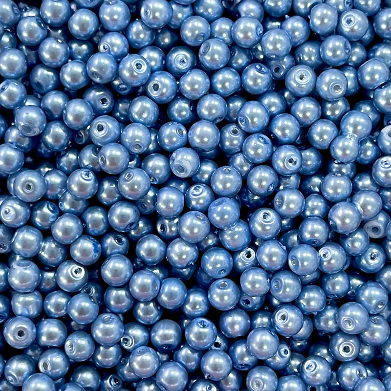 Perles de verre 6mm 100Gr Pack environ 350 perles, perles de verre bleu
