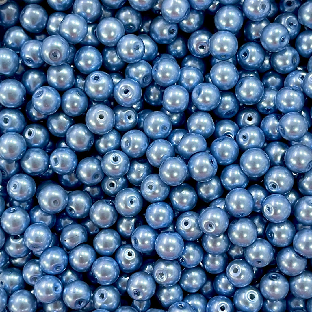 Glass Pearl Beads 8mm 100Gr Pack Approx 160 Beads, Blue Glass Pearl Beads