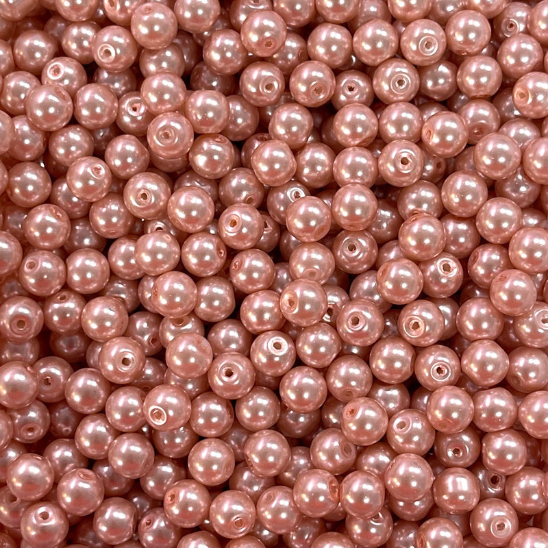 Glass Pearl Beads  8mm 100Gr Pack Approx 160 Beads, Rose Glass Pearl Beads