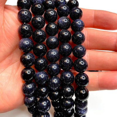 Blauer Sandstein 12 mm runde Perlen, voller Strang 33 Perlen, Perlen, Edelsteinperlen, natürlicher Edelstein