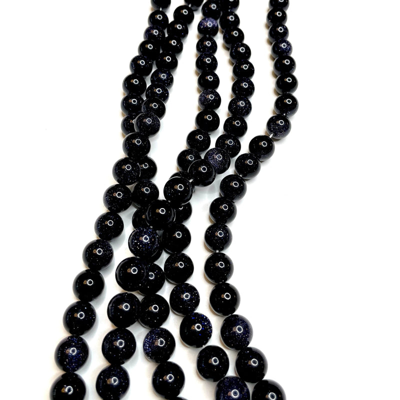 Perles rondes en grès bleu 12 mm, brin complet 33 perles, perles, perles de pierres précieuses, pierres précieuses naturelles