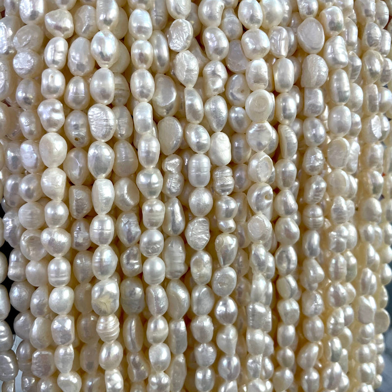 Ivory White Baroque Oval Loose Freshwater Pearls 6x7mm