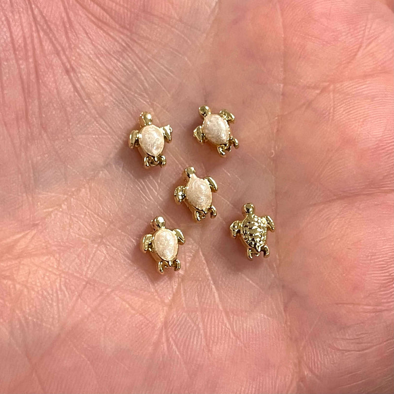 24Kt Gold Plated Ivory Enamelled Brass Turtle Spacer Charms, Gold Turtle Charms,