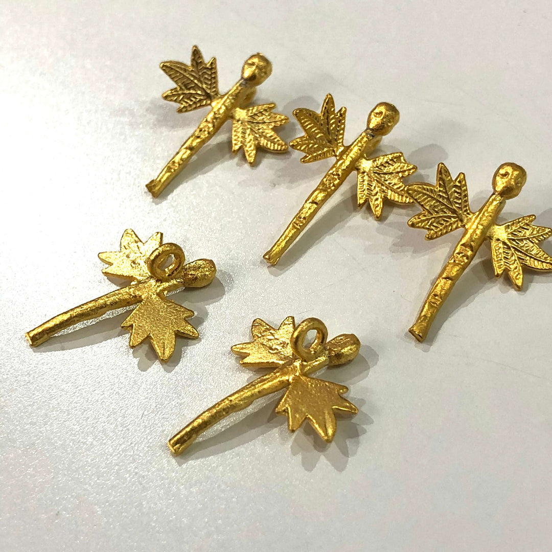 24Kt Matte Gold Plated 21mm Brass Dragonfly Charms, 5 pcs in a pack