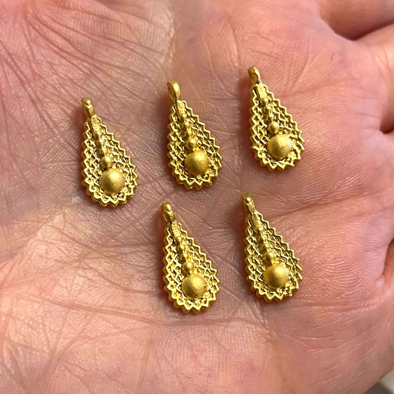 24Kt Matte Gold Plated Drop Charms, 5 pcs in a pack
