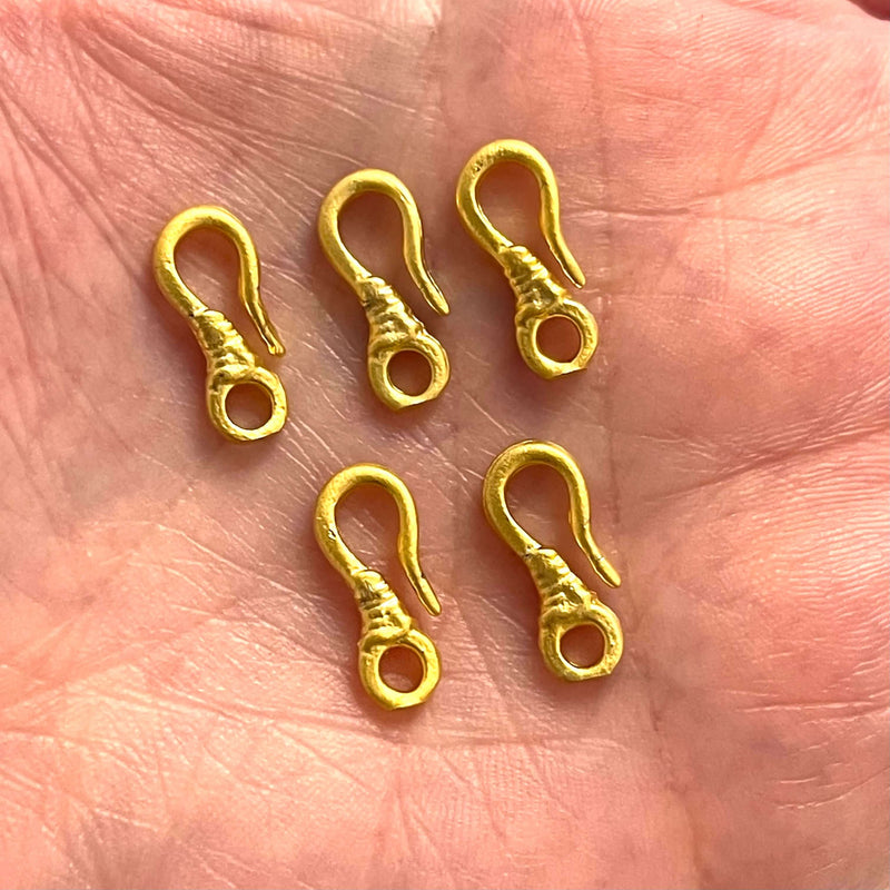 24Kt Matte Gold Plated 16mm Brass Hook Charms, 5 pcs in a pack