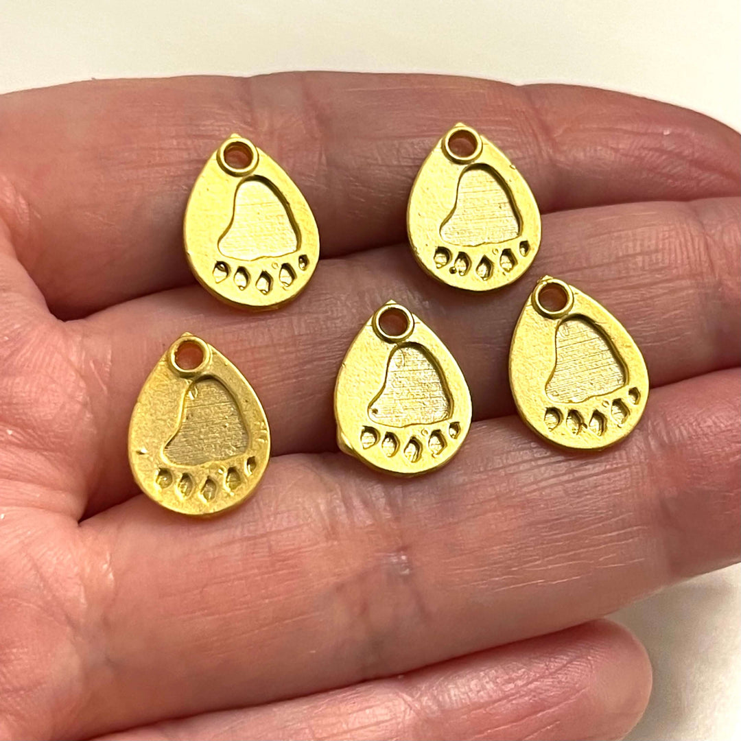 24Kt Matte Gold Plated Brass Bear Foot Print Charms, 5 pcs in a pack