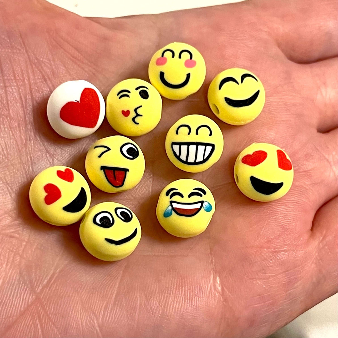 12mm Polymer Clay Emoji Charms, 12mm Smiley Face Spacers. 10 Beads in a pack