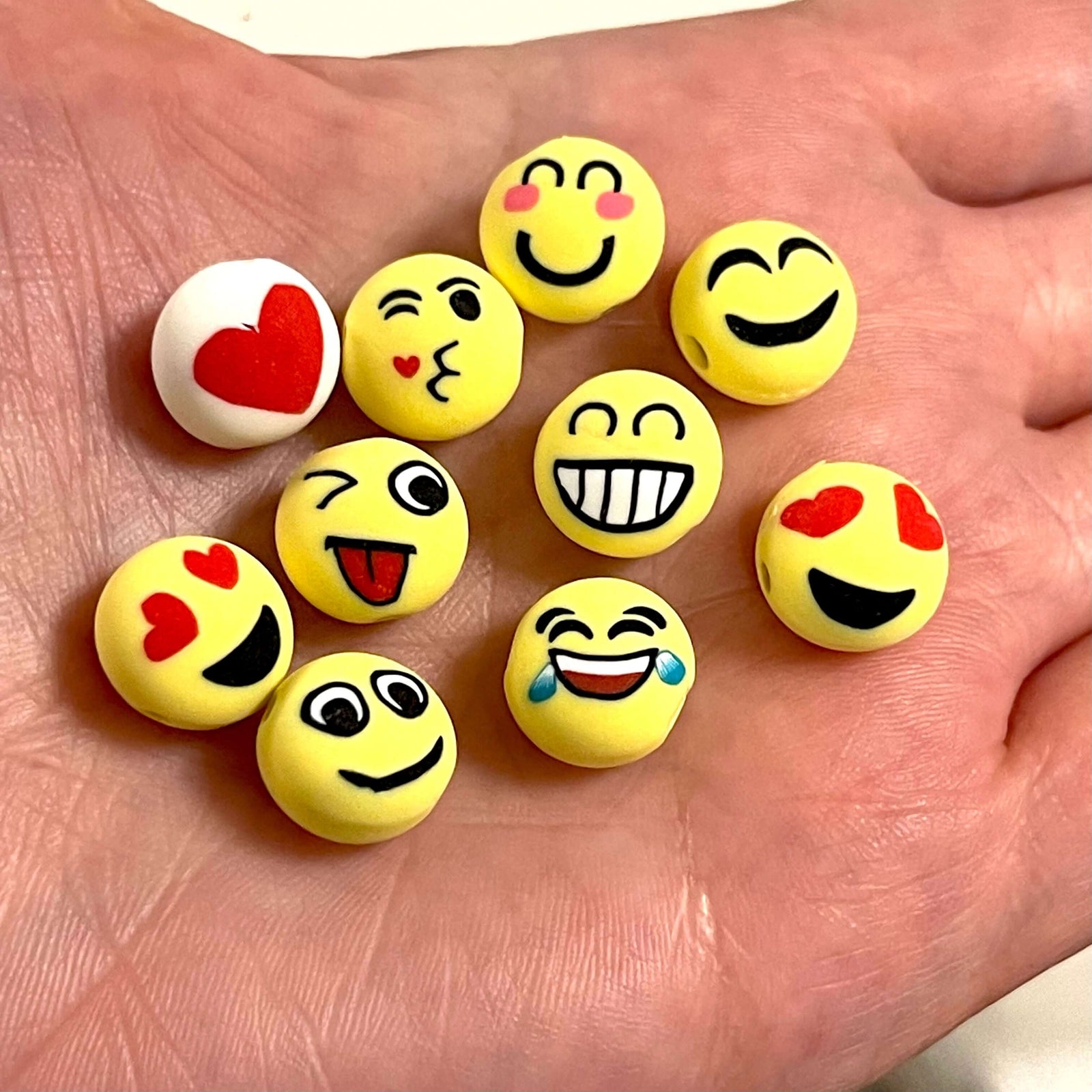 12mm Polymer Clay Emoji Charms, 12mm Smiley Face Spacers. 10 Beads in a pack