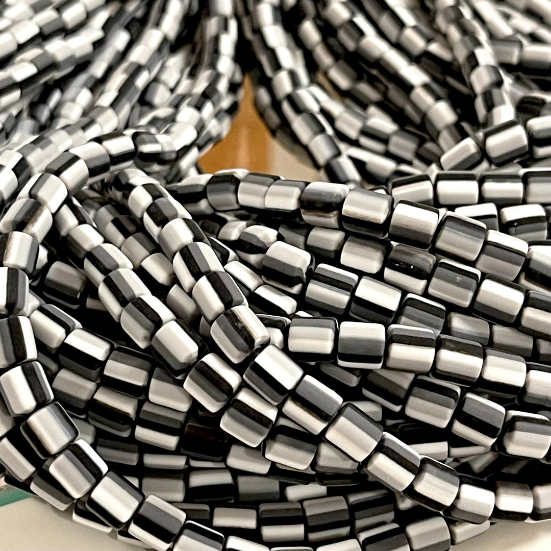 Black&amp;White Stripped Polymer Clay 6x6mm Beads, 6mm Polymer Clay Spacers