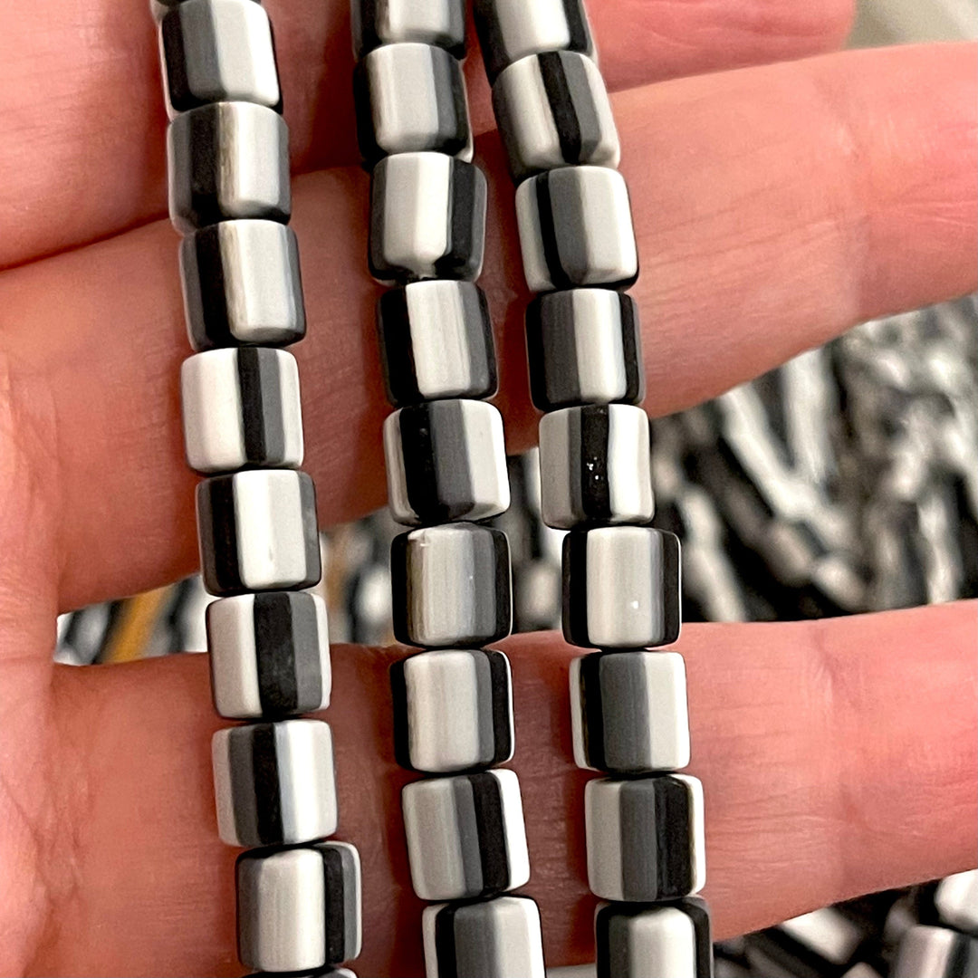 Black&amp;White Stripped Polymer Clay 6x6mm Beads, 6mm Polymer Clay Spacers