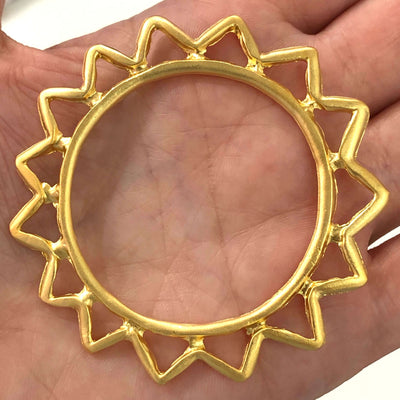 24Kt Matte Gold Plated Large Sun Pendant, Large Gold Sun Pendant, 66mm
