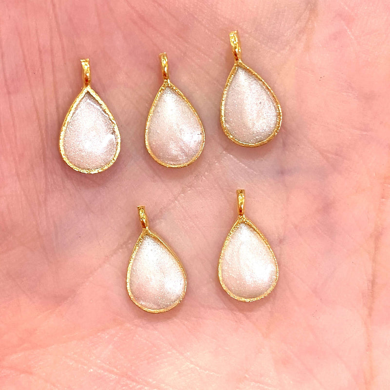 24Kt Gold Plated Ivory Enamelled Drop Charms, 5 pcs in a Pack