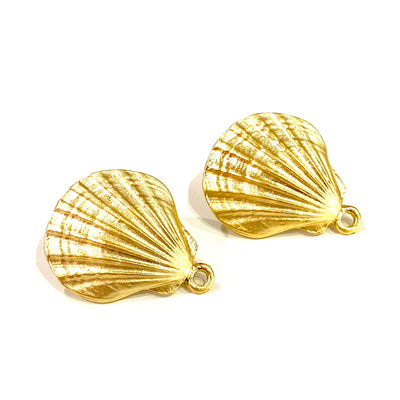 24Kt Matte Gold Plated Oyster Stud Earrings, 2 pcs in a pack,