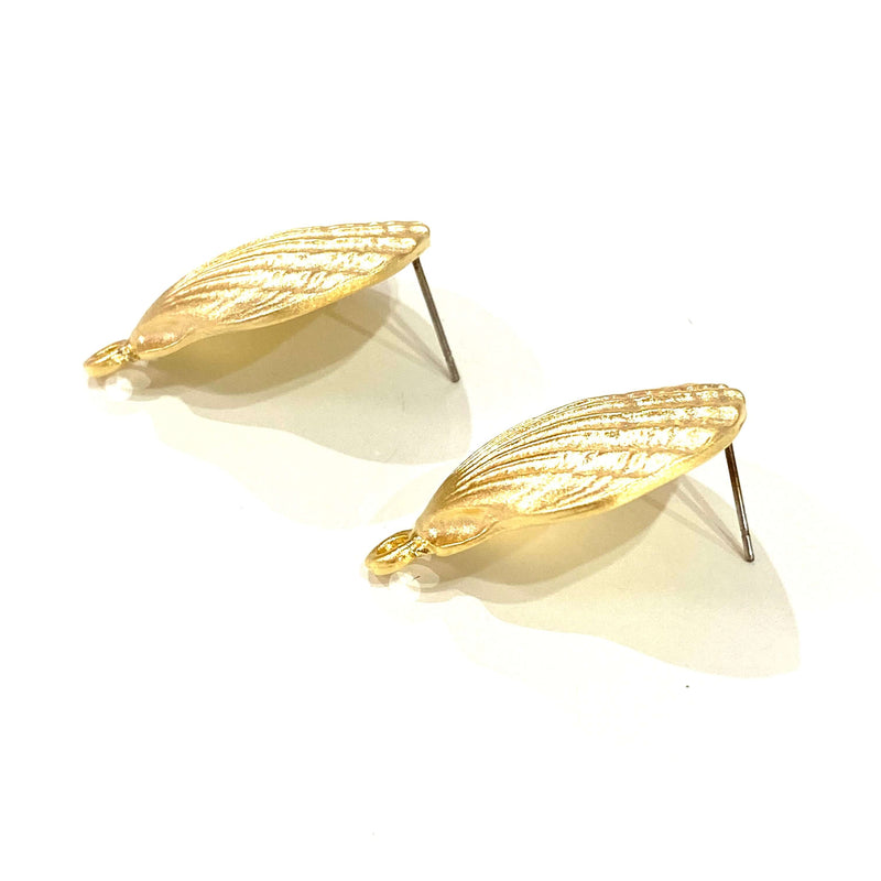 24Kt Matte Gold Plated Oyster Stud Earrings, 2 pcs in a pack,