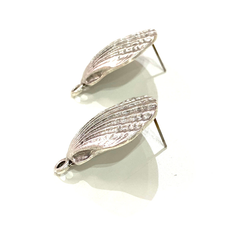 Antique Silver Plated Oyster Stud Earrings, 2 pcs in a pack,