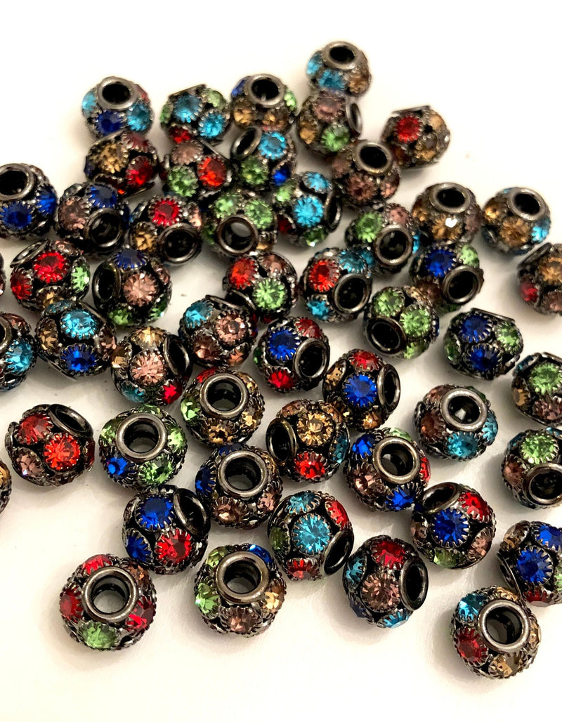 Rhinestone beads, pink rhinestones, gunmetal rhinestone ball bead, round rhinestone bead, rondelle rhinestone spacer beads,slider beads