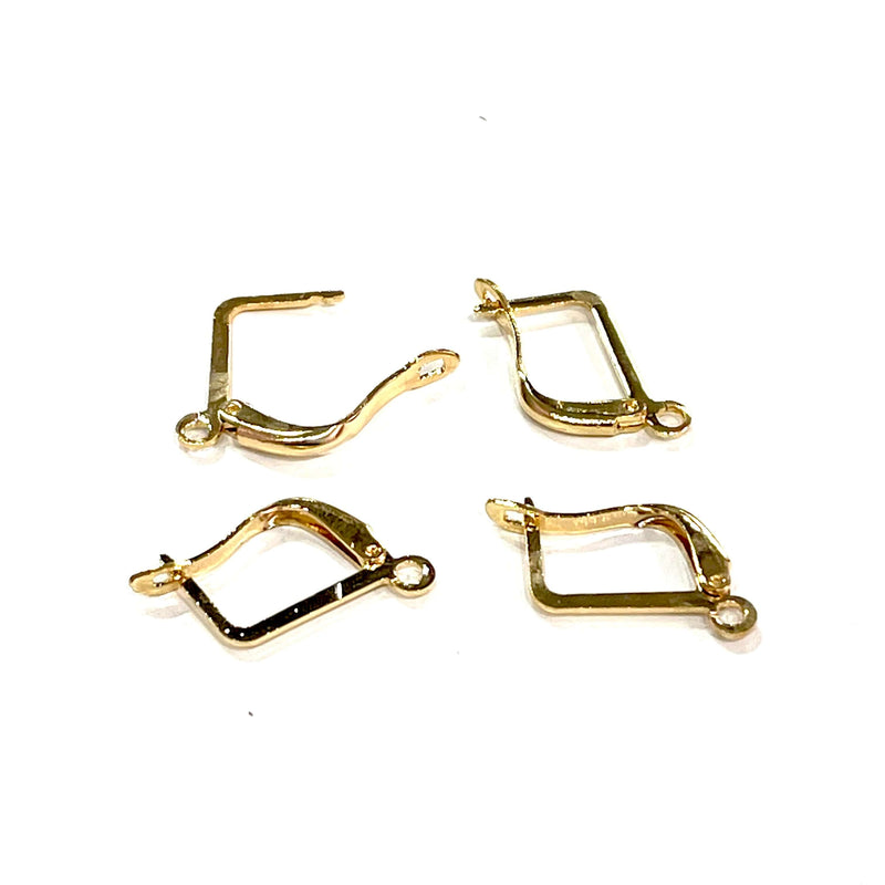 24Kt Gold Plated Brass Leverback Earrings, 14x11mm Gold Plated Leverback Earring Hoops, 2 pairs in a pack