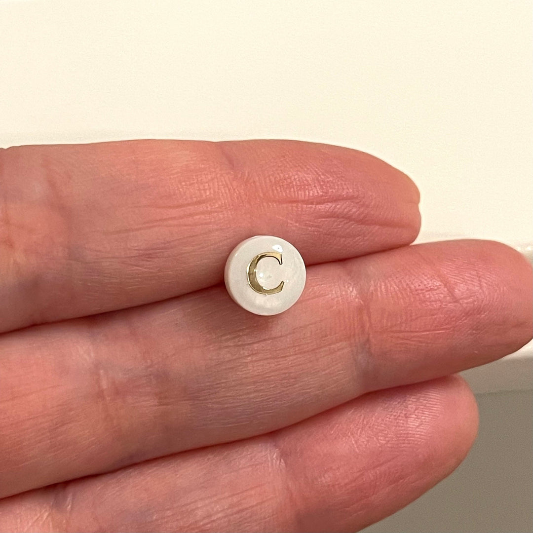 Natural Mother Of Pearl Horizontal Hole Double-Sided Initial Charms