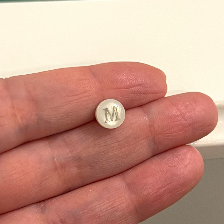 Natural Mother Of Pearl Horizontal Hole Double-Sided Initial Charms