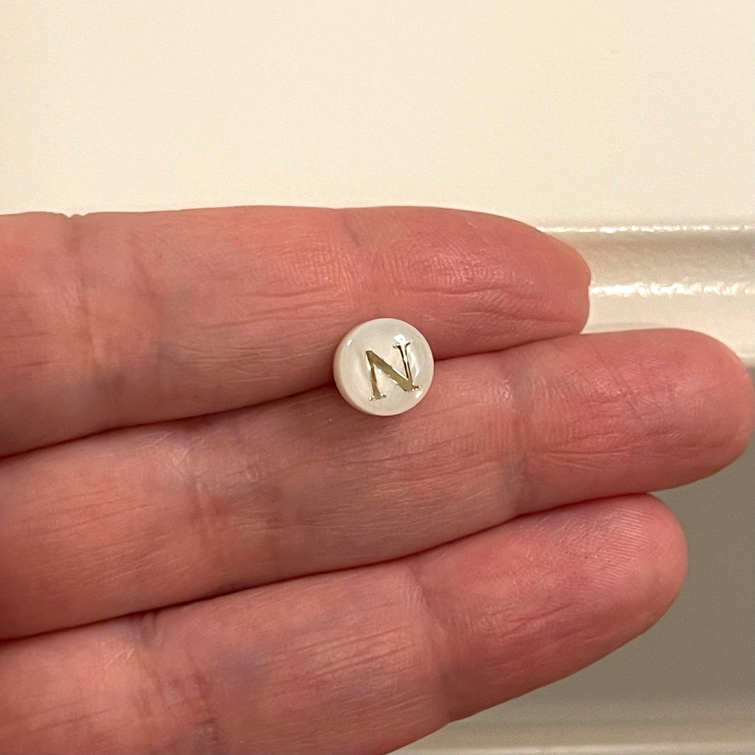 Natural Mother Of Pearl Horizontal Hole Double-Sided Initial Charms