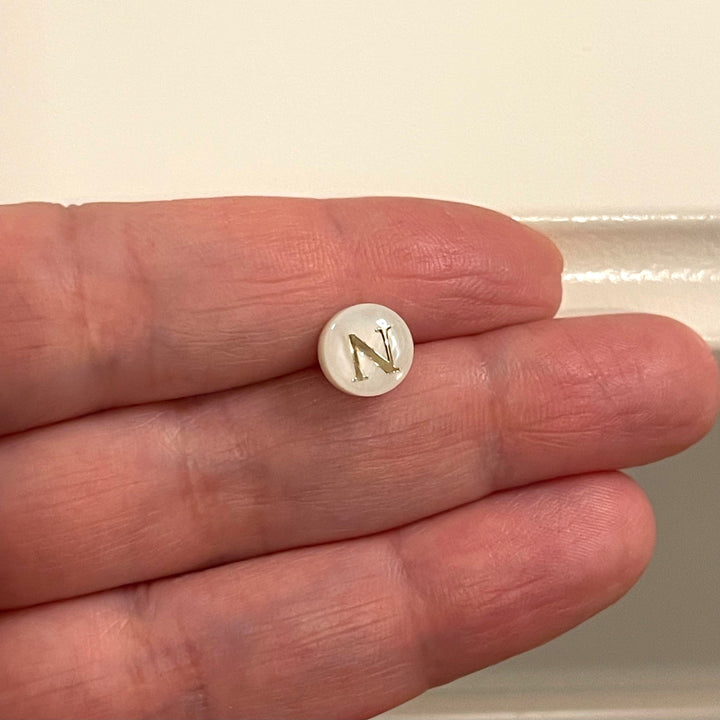 Natural Mother Of Pearl Horizontal Hole Double-Sided Initial Charms
