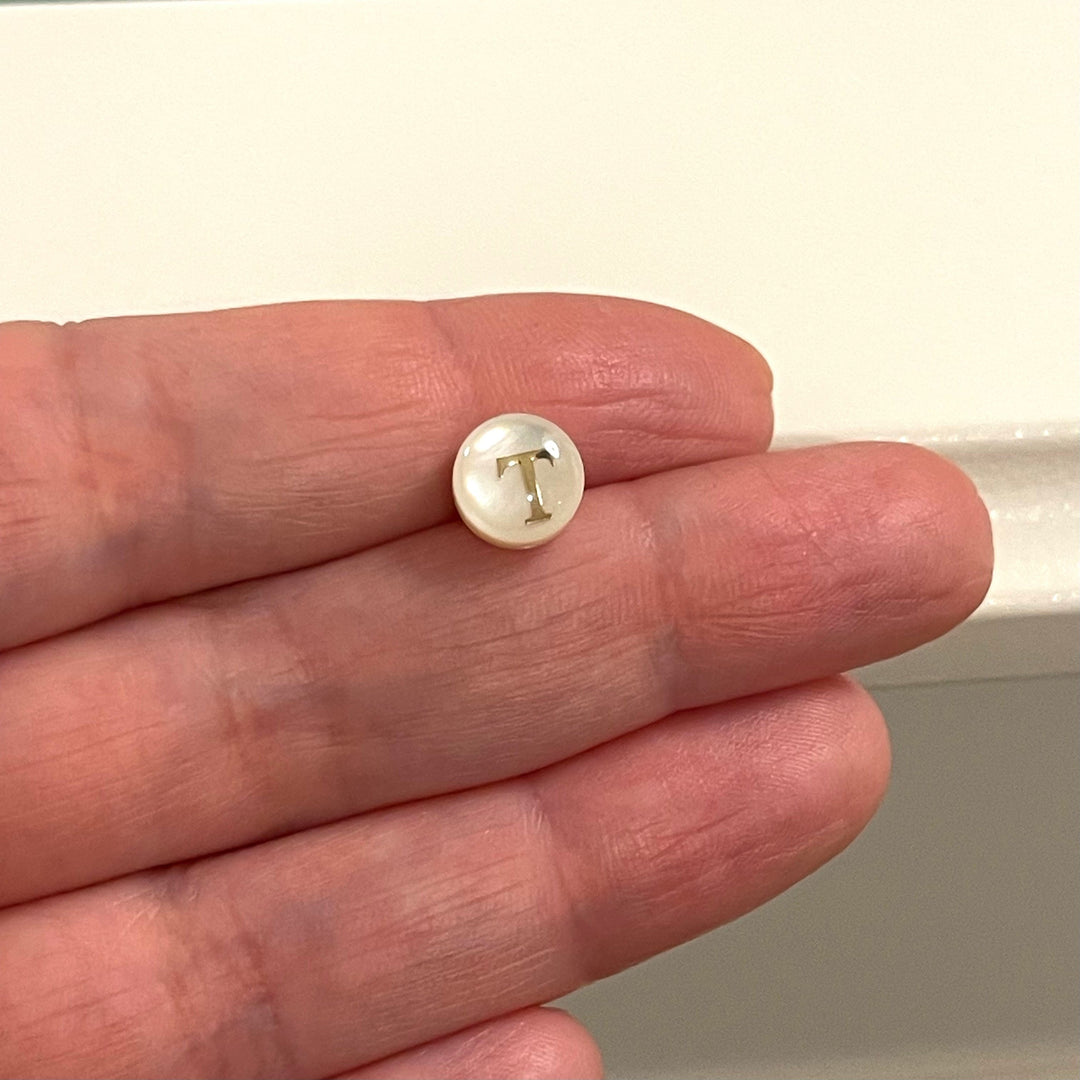 Natural Mother Of Pearl Horizontal Hole Double-Sided Initial Charms