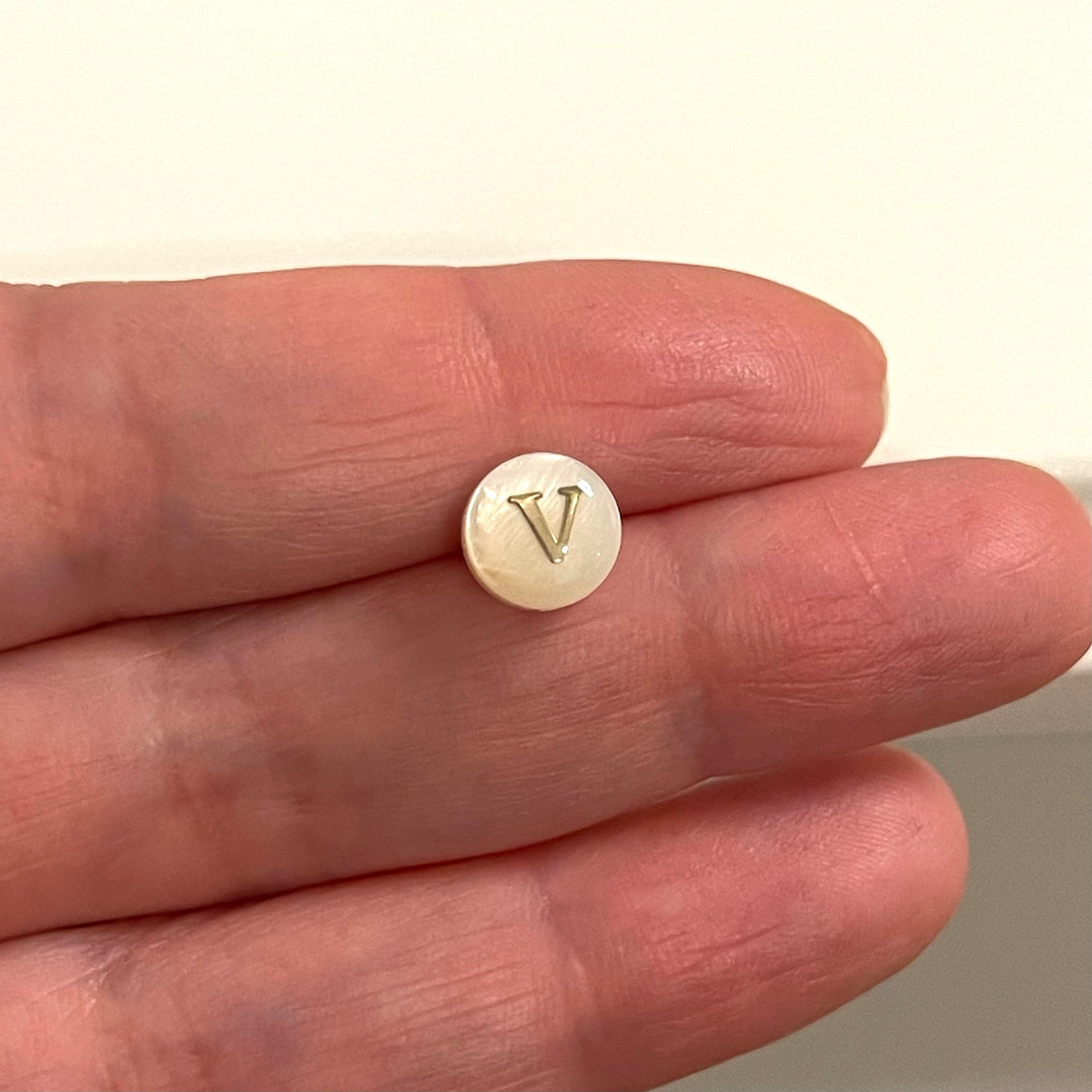 Natural Mother Of Pearl Horizontal Hole Double-Sided Initial Charms