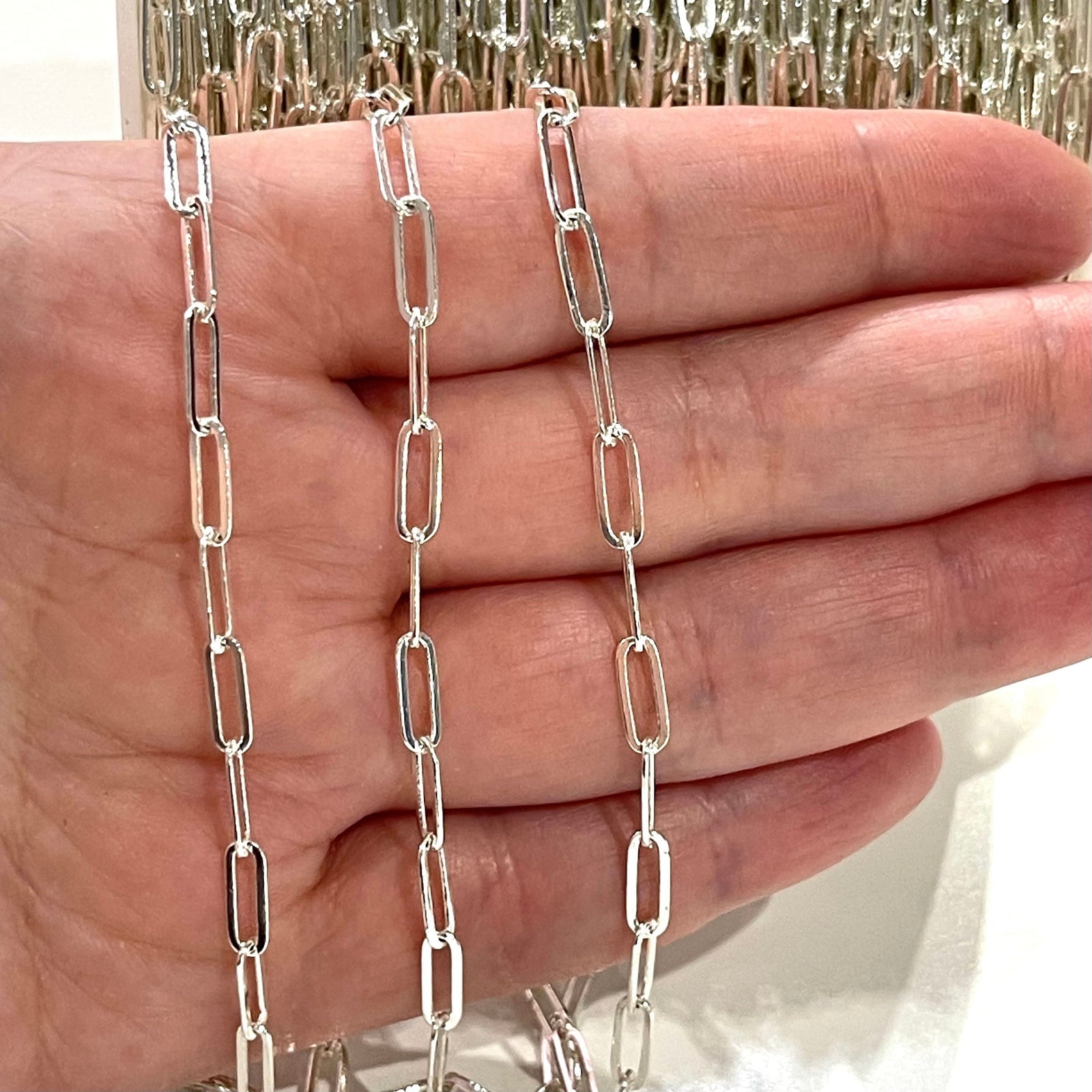 Silver Plated Brass Paperclip Chain, 11x4 mm Silver Plated Chain,