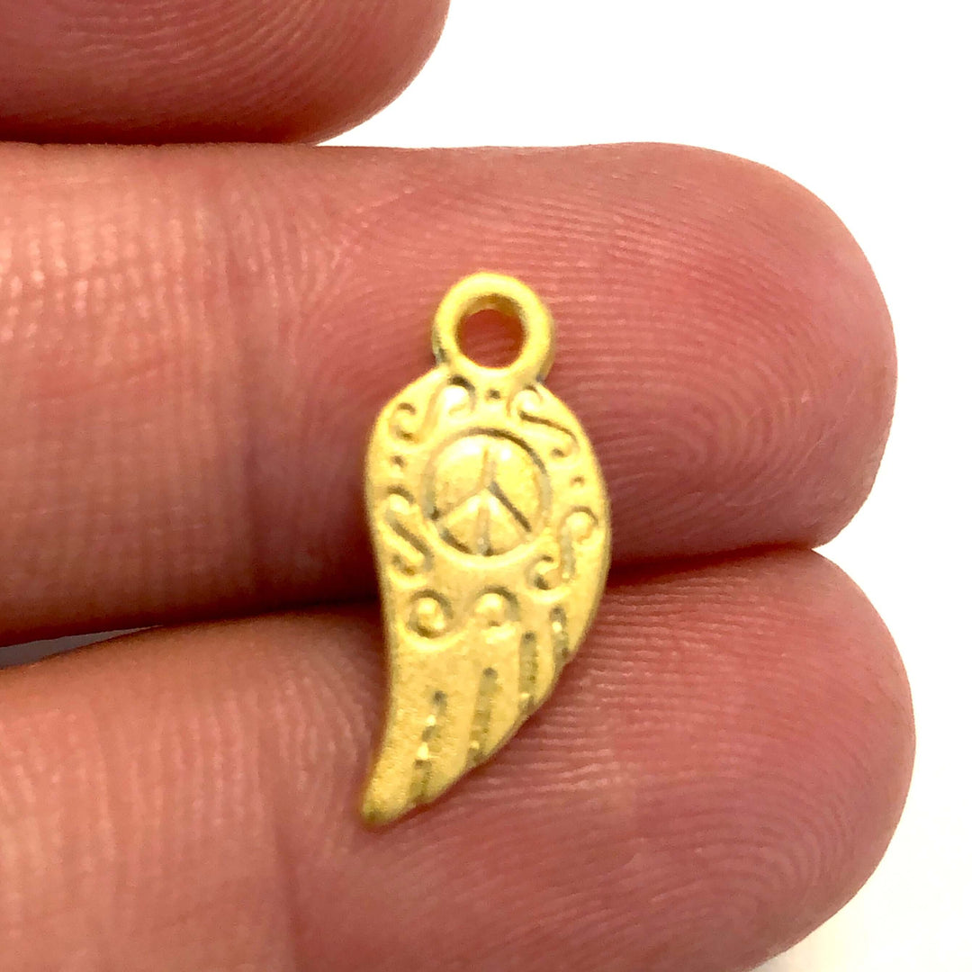 24Kt Matte Gold Plated Brass Wing Charms, 5 pcs in a pack